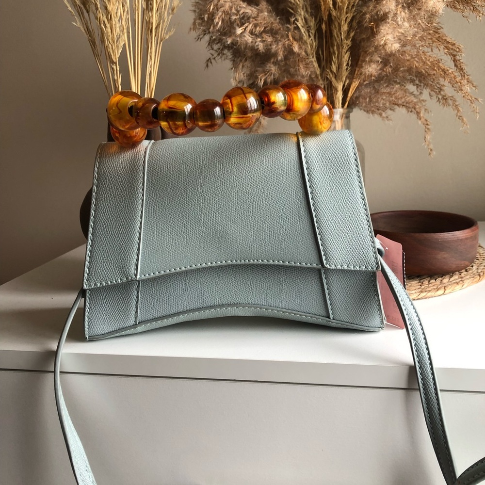 Elegant blue vegan leather (PU) Handbag with Amber Handle - Picture 1 of 7